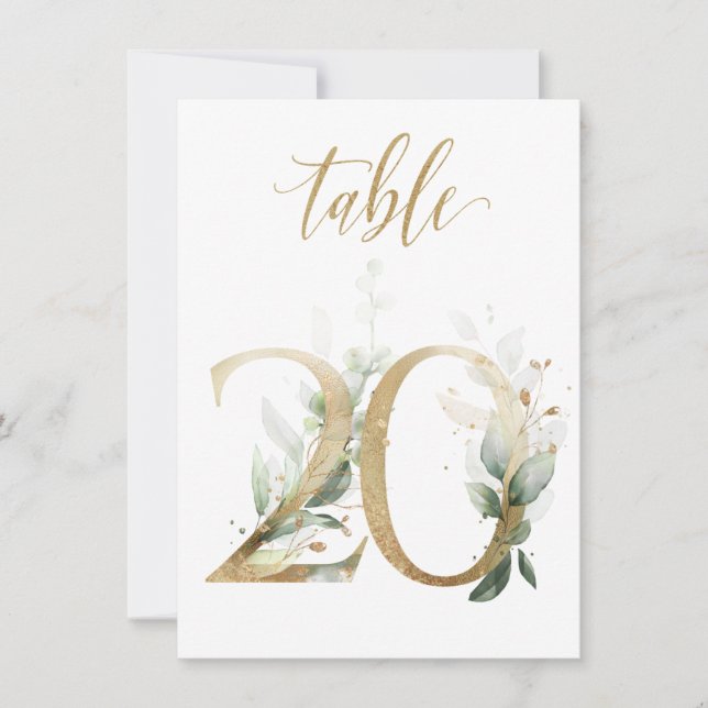 Invitation Aquarelle Feuillage vert et or, numéro de tableau  (Devant)