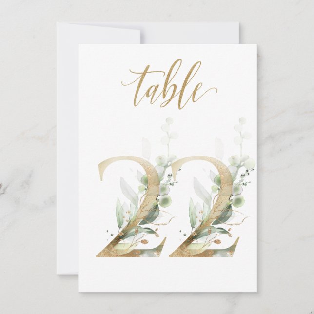 Invitation Aquarelle Feuillage vert et or, numéro de tableau  (Devant)