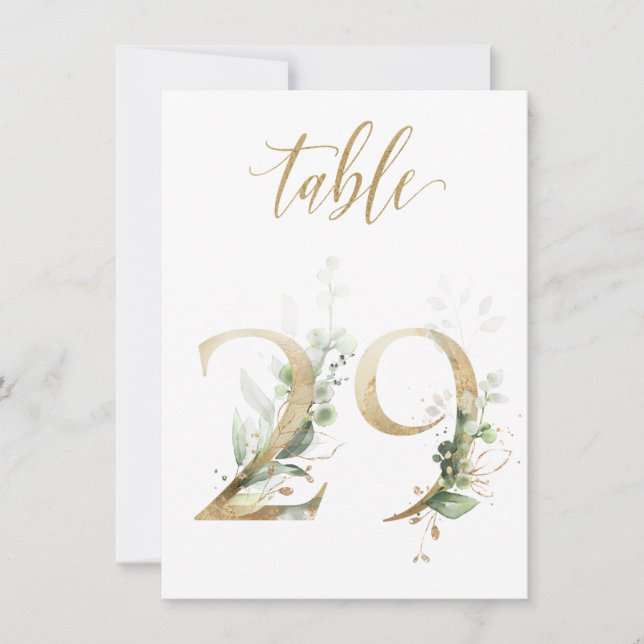 Invitation Aquarelle Feuillage vert et or, numéro de tableau  (Devant)