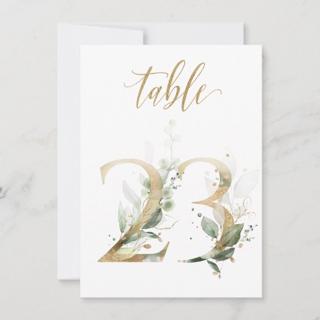 Invitation Aquarelle Feuillage vert et or, numéro de tableau  (Devant)
