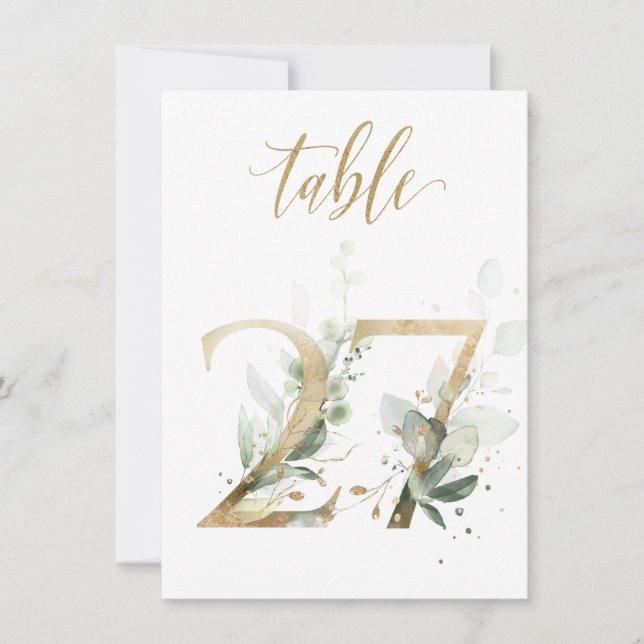 Invitation Aquarelle Feuillage vert et or, numéro de tableau  (Devant)