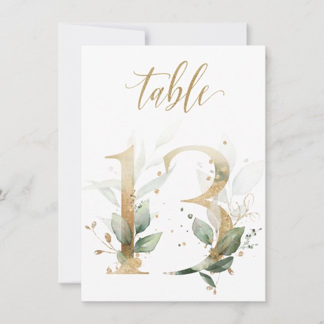 Invitation Aquarelle Feuillage vert et or, tableau 13 (Devant)