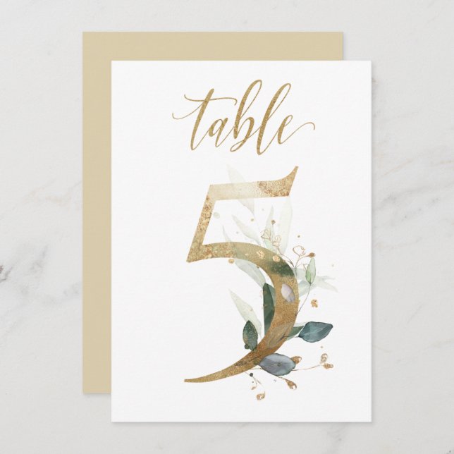 Invitation Aquarelle Feuillage vert et or, tableau 5 (Devant / Derrière)