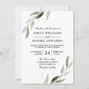 Invitation Aquarelle Feuille verte Mariage moderne Inviter