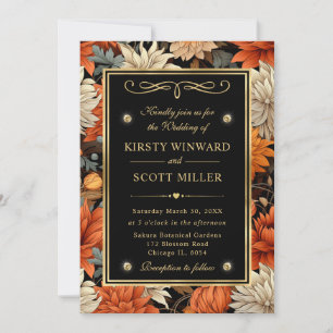 Invitation Aquarelle Feuilles d'Automne Marron Orange Mariage