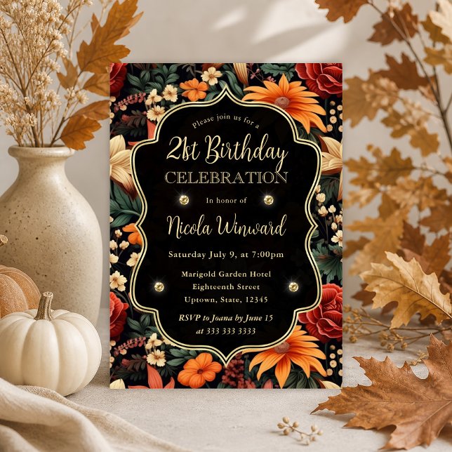 Invitation Aquarelle Feuilles d'automne orange marron 21e Ann (Créateur téléchargé)