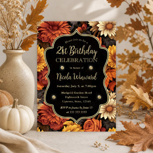 Invitation Aquarelle Feuilles d'automne orange marron 21e Ann
