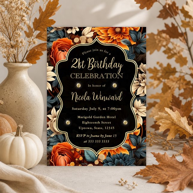 Invitation Aquarelle Feuilles d'automne orange marron 21e Ann (Créateur téléchargé)