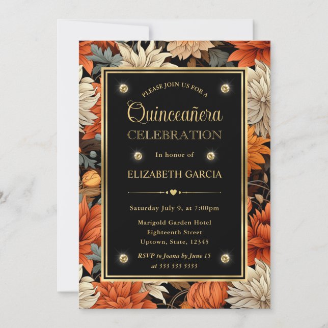 Invitation Aquarelle Feuilles d'automne orange marron Quincea (Devant)