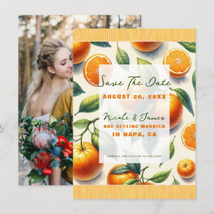 Invitation Aquarelle Feuilles d'Orange Citron Save the Date