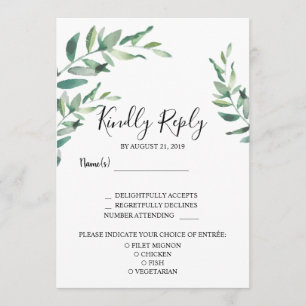 Invitation Aquarelle feuilles mariage RSVP choix de repas
