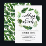 Invitation Aquarelle Feuilles tropicaux Wedding shower de cou<br><div class="desc">Invitation wedding shower tropicale avec la couronne d'aquarelle et motif de feuilles de palmiers, de feuilles de bananes et d'autres feuilles tropicaux. Cette invitation à la wedding shower tropicale est parfaite pour les mariages d'été et de plage. Personnalisez en ajoutant les noms, la date, l'heure, le lieu et d'autres détails...</div>