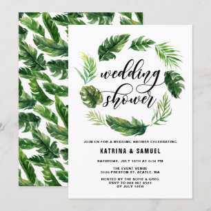 Invitation Aquarelle Feuilles tropicaux Wedding shower de cou