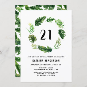 Invitation Aquarelle Feuilles tropicaux Wreath été Anniversai