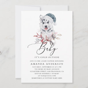 Invitation Aquarelle feuilletée. Chien d'hiver. Baby shower g