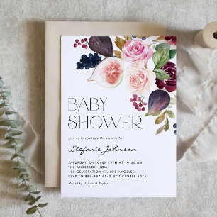 Invitation Aquarelle Fig rustique et Baby shower Floral Berry