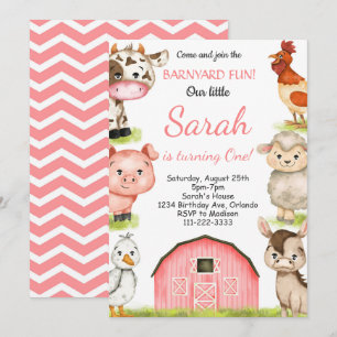 Invitation Aquarelle Fille Animaux de ferme Anniversaire Invi