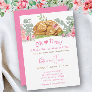 Invitation Aquarelle fille Cerf mignonne Baby shower floral
