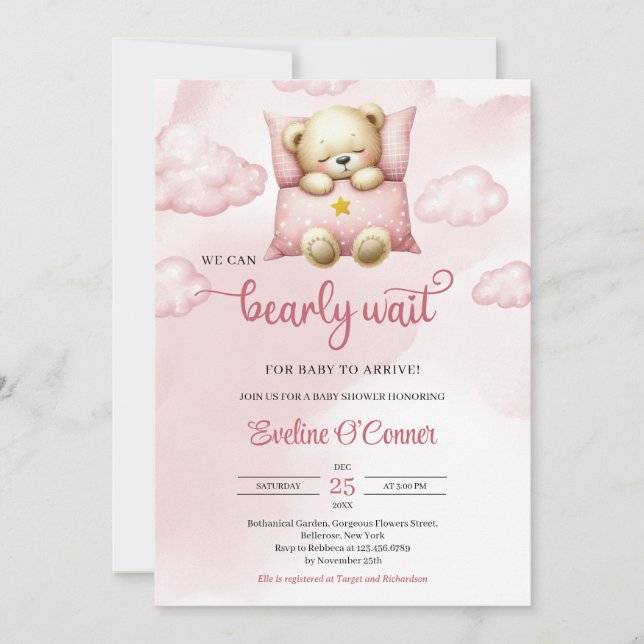 Invitation Aquarelle fille on peut attendre bébé (Devant)