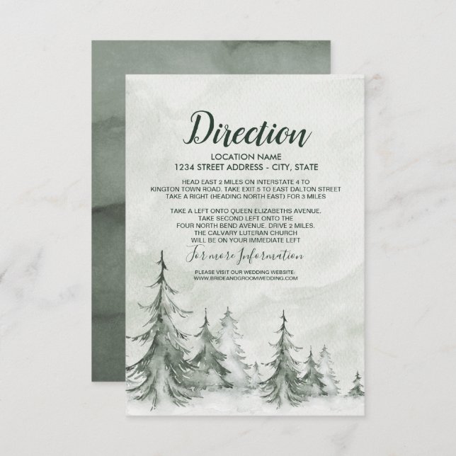 Invitation Aquarelle Fir Trees Mariage d'hiver (Devant / Derrière)