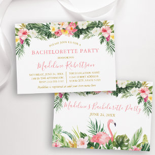Invitation Aquarelle Flamant rose floral tropical Bachelorett