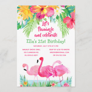 Invitation Aquarelle Flamant rose tropical Anniversaire