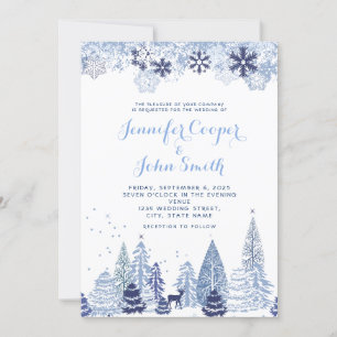 Invitation Aquarelle Flammes de neige en bois Mariage d'hiver