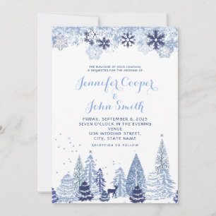 Invitation Aquarelle Flammes de neige en bois Mariage d'hiver