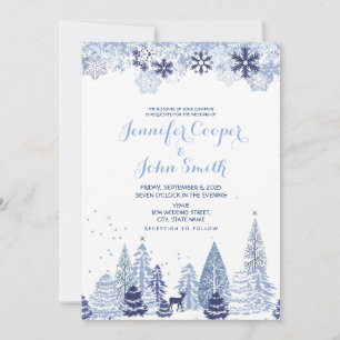 Invitation Aquarelle Flammes de neige en bois Mariage hiverna
