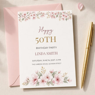 Invitation Aquarelle Fleur de Cerisier 50e Anniversaire