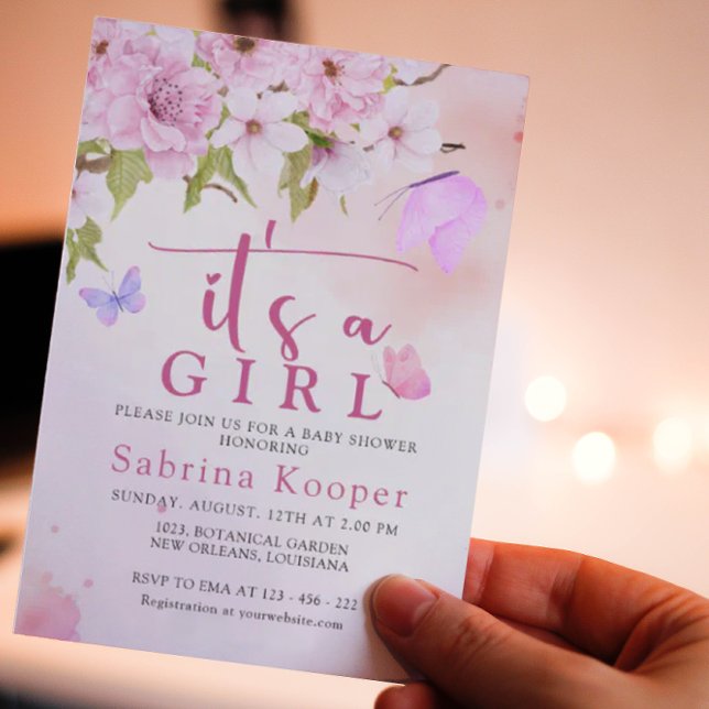 Invitation Aquarelle Fleur de cerisier C'est un Baby shower d (Créateur téléchargé)