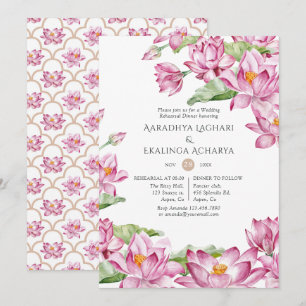 Invitation Aquarelle Fleur de Lotus Dîner de Répétition Indie