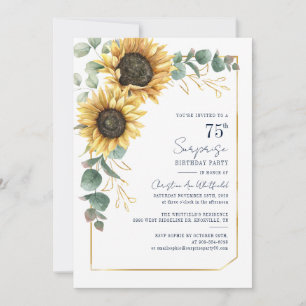 Invitation Aquarelle Fleur de Tournesol Script 75e Anniversai