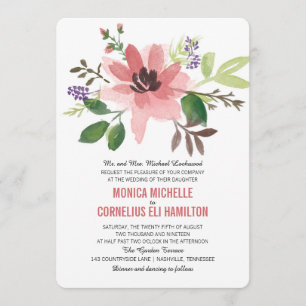 Invitation Aquarelle Fleur rose   MARIAGE