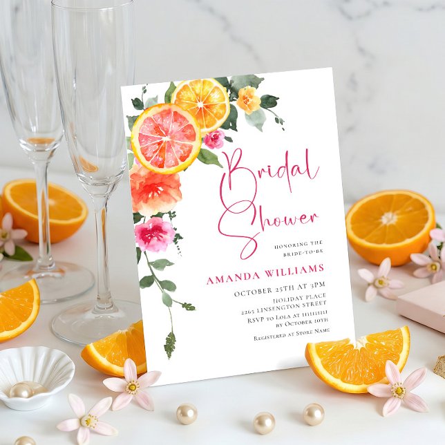 Invitation Aquarelle Fleur Rose Orange Clair Shower de Mariag (Créateur téléchargé)
