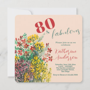 Invitation Aquarelle Fleur Sauvage - 80 ans et Incroyable Ann
