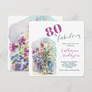 Invitation Aquarelle Fleur Sauvage – 80 ans et Incroyable Ann