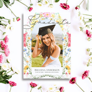 Invitation Aquarelle Fleur sauvage Arch Graduation Photo