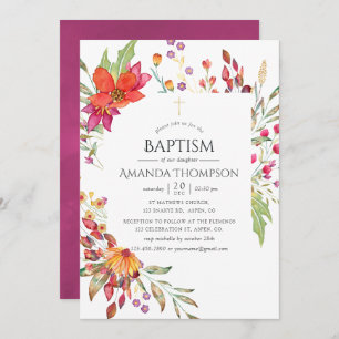 Invitation Aquarelle Fleur sauvage Baptême ou Christening
