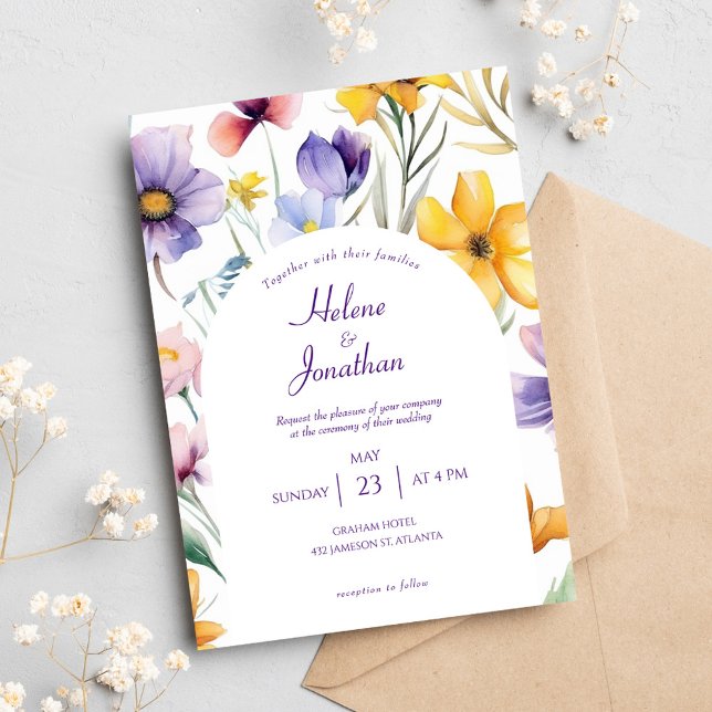 Invitation Aquarelle fleur sauvage Boho Floral Mariage élégan (Wildflower Watercolor Floral Boho Elegant Wedding Invitation)