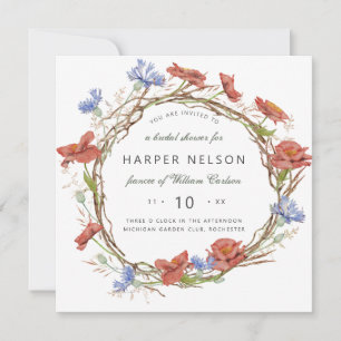 Invitation Aquarelle fleur sauvage couronne douche nuptiale