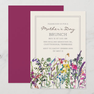 Invitation Aquarelle Fleur sauvage crème Purple Fête des Mère