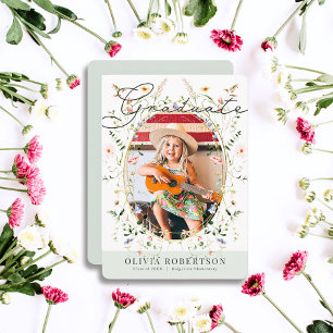 Invitation Aquarelle fleur sauvage Floral Girl Photo Graduati