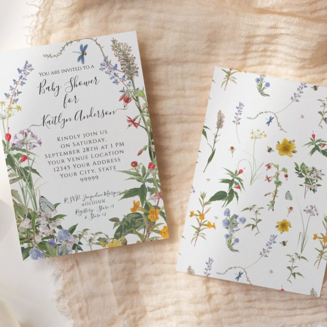 Invitation Aquarelle fleur sauvage Floral n Bees Baby shower (Créateur téléchargé)