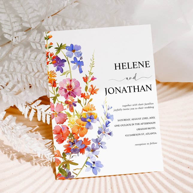 Invitation Aquarelle fleur sauvage Florale Mariage élégant (Wildflower Watercolor Floral Elegant Wedding Invitation)