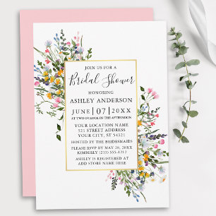 Invitation Aquarelle Fleur sauvage Gold Rose Blush Douche