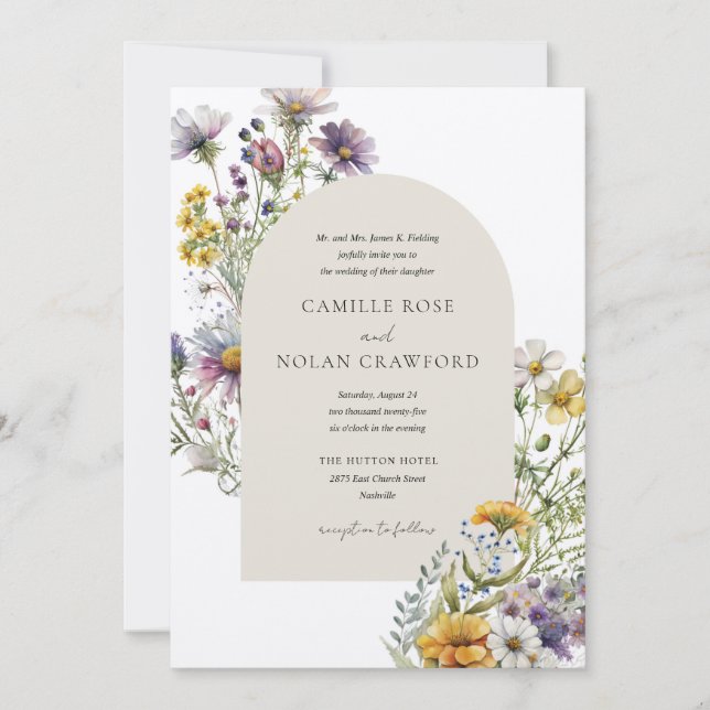 Invitation Aquarelle Fleur sauvage Jardin Arc Mariage Floral (Devant)