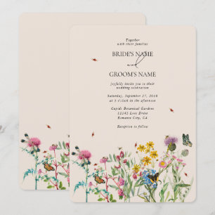 Invitation Aquarelle Fleur sauvage Jardin & Insectes Mariage 
