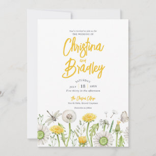 Invitation Aquarelle Fleur sauvage Jardin Jaune gris Mariage