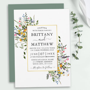 Invitation Aquarelle Fleur sauvage Mariage Gold Sage Vert